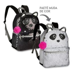 Mochila Costas Juvenil - Urso Panda - Paete Muda de Cor - Preto e Prata - Clio - CG2032 - 1