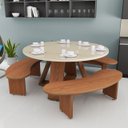 Ver imagem 4 de Mesa de Jantar Redonda Off White com 3 Bancos Curvos em Mdf Amadeirado | Design Moderno e Compacto