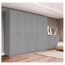 Ver imagem 6 de Cômoda e Guarda Roupa Casal 6 Portas Americano Cinza – Henn