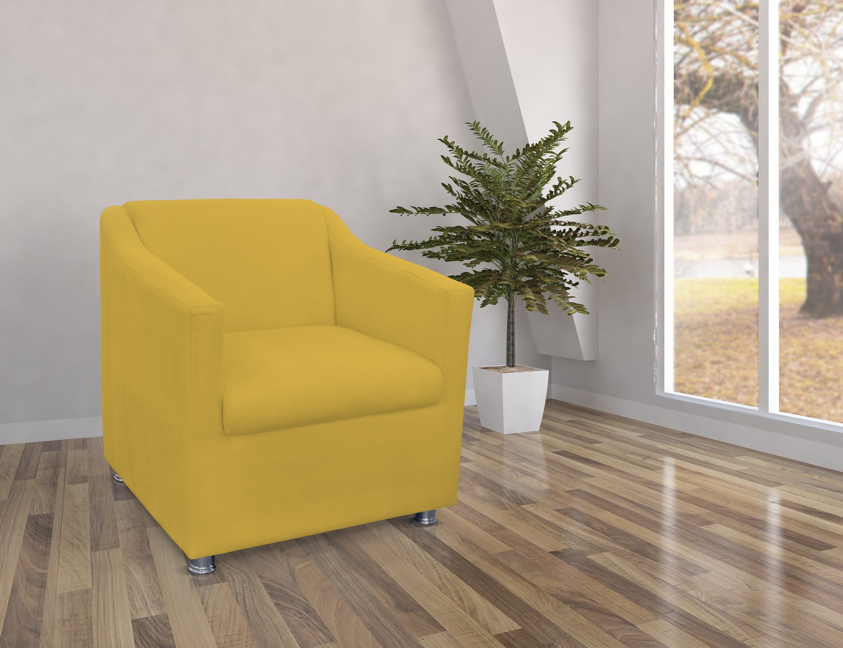 Poltrona Decorativa Tila Couro Amarelo Pés Cromado Ms Decor - 2
