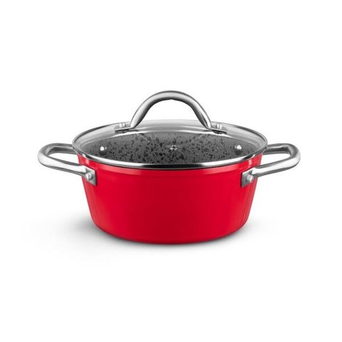Panela Caçarola Fogão Indução 20cm Antiaderente Granito Stoneflon Vai ao Forno: Vermelho