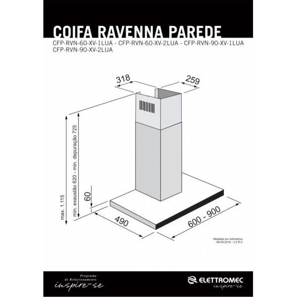 Coifa Elettromec Ravenna Parede Inox E Vidro Preto 90Cm Cfp-Rvn-90-Xv 110V - 2