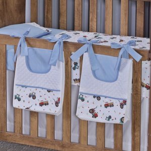 Porta Fralda Organizador Quarto de Bebê Menino Menina 2 Peças com Laço:trator Azul Claro