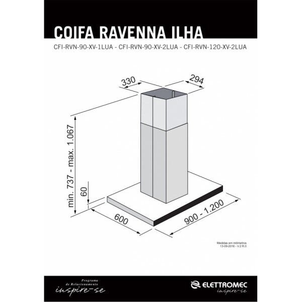 Coifa Elettromec Ravenna Ilha Inox E Vidro Preto 90Cm 110V - 2