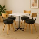 Ver imagem 1 de Mesa de Jantar Quadrada 70cm Preta Tampo Branco com 4 Cadeiras Estofada Preta Encosto Madeira Urban