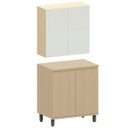 Ver imagem 1 de Kit Armário Aéreo e Balcão 2 Portas 80 Cm Aurora Cinza Cristal Pet/carvalho