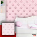 Ver imagem 2 de Papel de Parede Infantil Bolinha e Coroa Rosa Branco Adesivo Resistente 3m