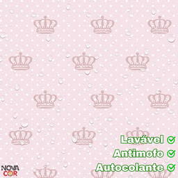 Papel de Parede Infantil Bolinha e Coroa Rosa Branco Adesivo Resistente 3m - 4