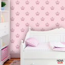 Ver imagem 3 de Papel de Parede Infantil Bolinha e Coroa Rosa Branco Adesivo Resistente 3m