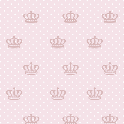 Papel de Parede Infantil Bolinha e Coroa Rosa Branco Adesivo Resistente 3m