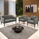 Ver imagem 2 de Sofá Namoradeira e 2 Poltronas Base Madeira Preto Maressa Suede Grafite - Ibiza