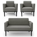 Ver imagem 1 de Sofá Namoradeira e 2 Poltronas Base Madeira Preto Maressa Suede Grafite - Ibiza