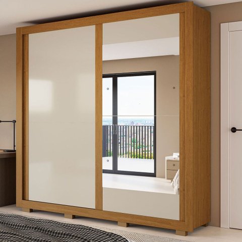 Guarda-Roupa Casal Nicole 2 Portas com Espelho 100% MDF Cinamomo/Off White - ACP Móveis