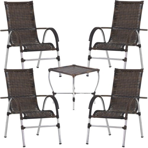 Conjunto de 4 Cadeiras e Mesa de Centro Área Externa Resistente a Chuva e Sol Trama Original