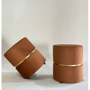 Kit 2 Puff Terra Cota Cinta Dourada