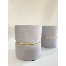 KIT PUFF LINHO CINZA COM CINTA DOURADA - 2