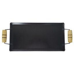 Chapa para Lanches Bifeteira em Aço Carbono Resistente com Alças Madeira 42x22cm para Fogão Fogareir - 2