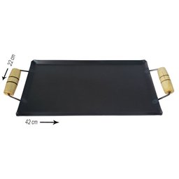 Chapa para Lanches Bifeteira em Aço Carbono Resistente com Alças Madeira 42x22cm para Fogão Fogareir - 4