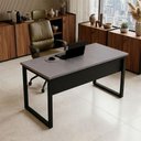 Ver imagem 1 de Mesa Escritório Retangular F5 Office Industrial sem Gavetas MDF 140cm Cinza Sagrado com Preto
