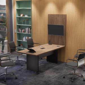 Mesa para Reunião Tampo 40mm - L2.00x P900 com Painel Tv com Caixa de Tomada Atacadão Dos Móveis