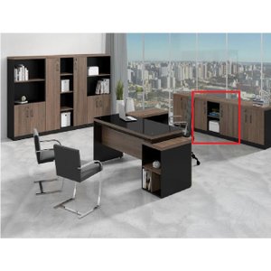Mesa Escritório Plataforma 4 Lugares 180x120 - Cor: Castanho Tannat com Preto Onix