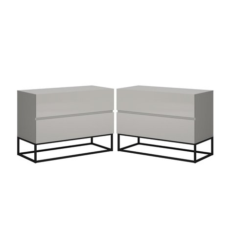 Conjunto 2 Mesa de Cabeceira Eros 60 Estilo Industrial Base Preta:Off White