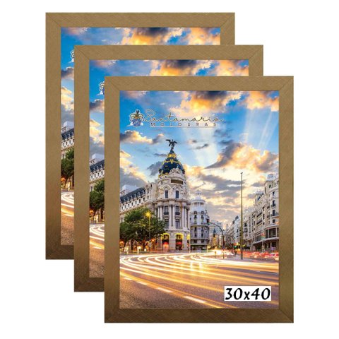 Kit 3 Porta Retrato Molduras 30x40 Dourado Santamaria Molduras