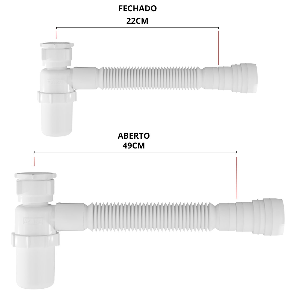 Sifão Sanfonado Com Copo 49cm Branco | Astra - 2