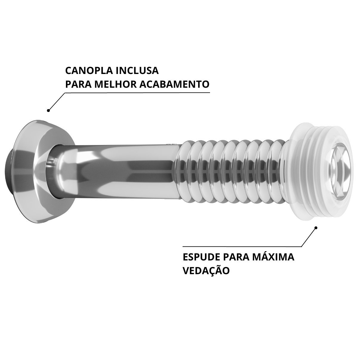 Conjunto Tubo de Ligação Ajustável Para Bacia Sanitária 25cm x 1.1/2" Cromado | Astra - 3