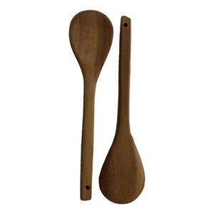 Kit 6 Colheres de Pau 25 Cm em Madeira Artesanal Teixeira:marrom-claro