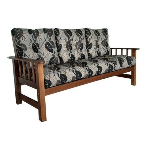 Sofá Cancún 3 Lugares de Madeira Banco Super Resistente Estampa Floral Preta