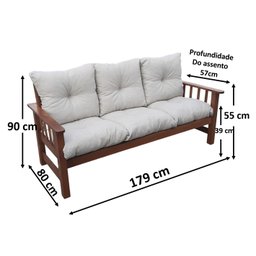 Conjunto Cancún Sofá 3 Lugares e Poltronas de Madeira Banco Super Resistente Liso Creme - 5