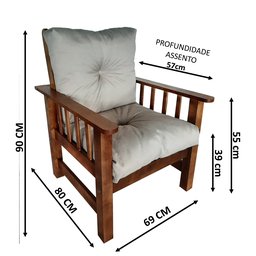 Conjunto Cancún Sofá 3 Lugares e Poltronas de Madeira Banco Super Resistente Liso Creme - 4
