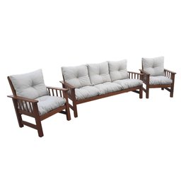 Conjunto Cancún Sofá 3 Lugares e Poltronas de Madeira Banco Super Resistente Liso Creme - 12