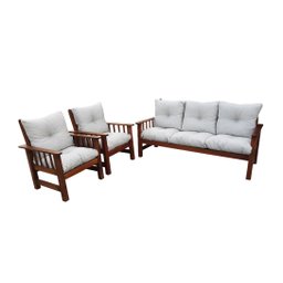 Conjunto Cancún Sofá 3 Lugares e Poltronas de Madeira Banco Super Resistente Liso Creme - 9