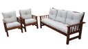 Ver imagem 1 de Conjunto Cancún Sofá 3 Lugares e Poltronas de Madeira Banco Super Resistente Liso Creme