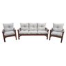 Conjunto Cancún Sofá 3 Lugares e Poltronas de Madeira Banco Super Resistente Liso Creme - 3