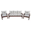 Ver imagem 3 de Conjunto Cancún Sofá 3 Lugares e Poltronas de Madeira Banco Super Resistente Liso Creme