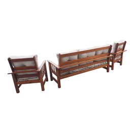 Conjunto Cancún Sofá 3 Lugares e Poltronas de Madeira Banco Super Resistente Liso Creme - 13