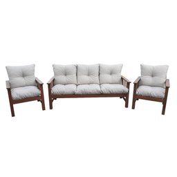 Conjunto Cancún Sofá 3 Lugares e Poltronas de Madeira Banco Super Resistente Liso Creme - 6