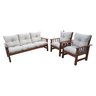 Conjunto Cancún Sofá 3 Lugares e Poltronas de Madeira Banco Super Resistente Liso Creme - 10