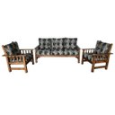 Ver imagem 1 de Conjunto Cancún Sofá 3 Lugares e Poltronas de Madeira Banco Super Resistente Estampa Floral Preta