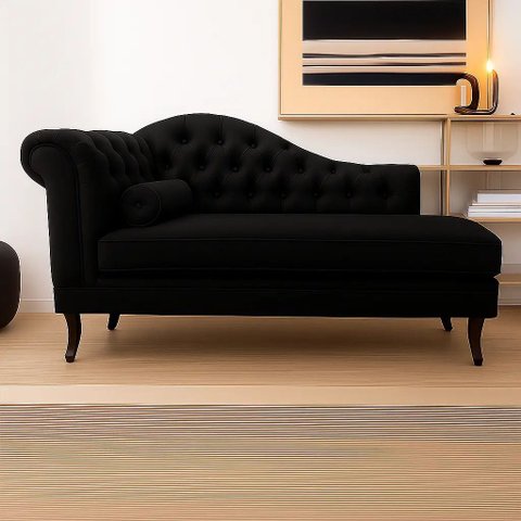 Recamier Divã Larissa 150cm Direito Suede:preto/liso