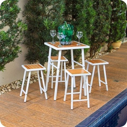 Conjunto De Mesa E 4 Bancos Quadrado Branco Área Externa