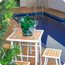 Ver imagem 2 de Conjunto De Mesa E 4 Bancos Quadrado Branco Área Externa