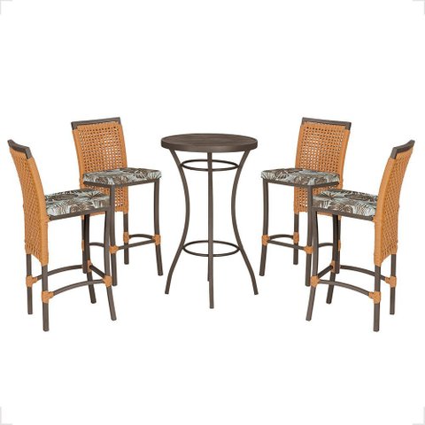 Mesa Bistrô e 4 Banquetas Roma Marrom Corda Náutica Estofado 6 Trama Original