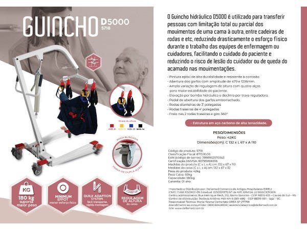 Guincho Elevador Manual Para Transferência De Acamados Até 180kg D5000 - Dellamed - 11