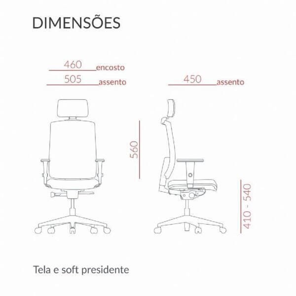 Cadeira Presidente Brizza Tela - Autocompensador Slider - Base Standard - Braços 3D Pp - Plaxmetal - 3