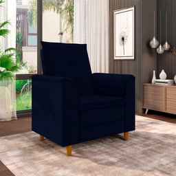 Poltrona Decorativa Estofada Confortável Sala Miley Veludo:azul Marinho - 2