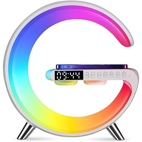 Luminária Inteligente Branca Relógio RGB Carregador Indução